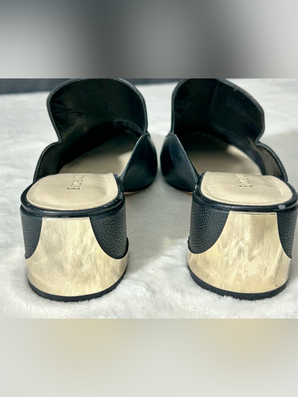 Enzo Angiolini Black Pointed Leather Backless Mules Gold Details Size 7 - Picture 7 of 14